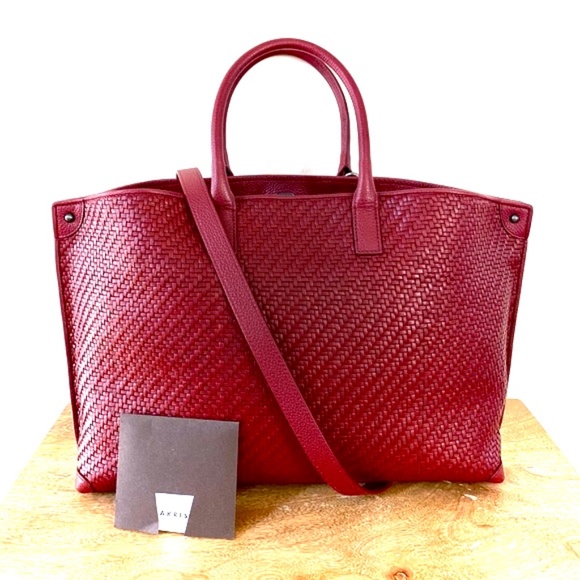 Akris Ai Woven Braided Top-Handle Leather Bag Crimson Red NWT - Picture 5 of 15